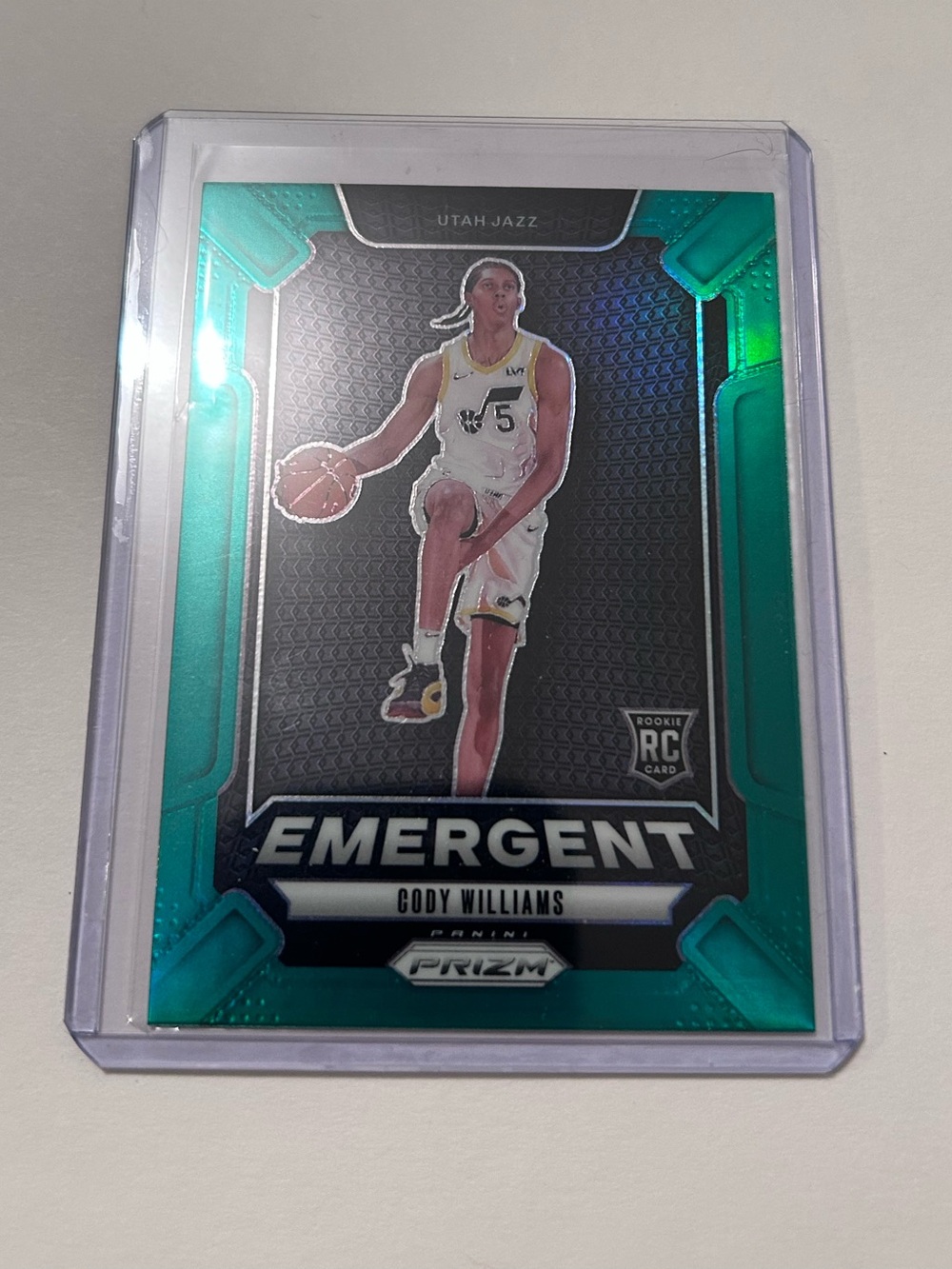 Emergent Cody Williams Rookie Prizm nba Card Utah Jazz in top loader